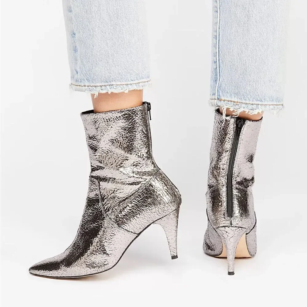 Free People NWOB Leather Lexi Heel metallic bootie - 37 (7-7.5)